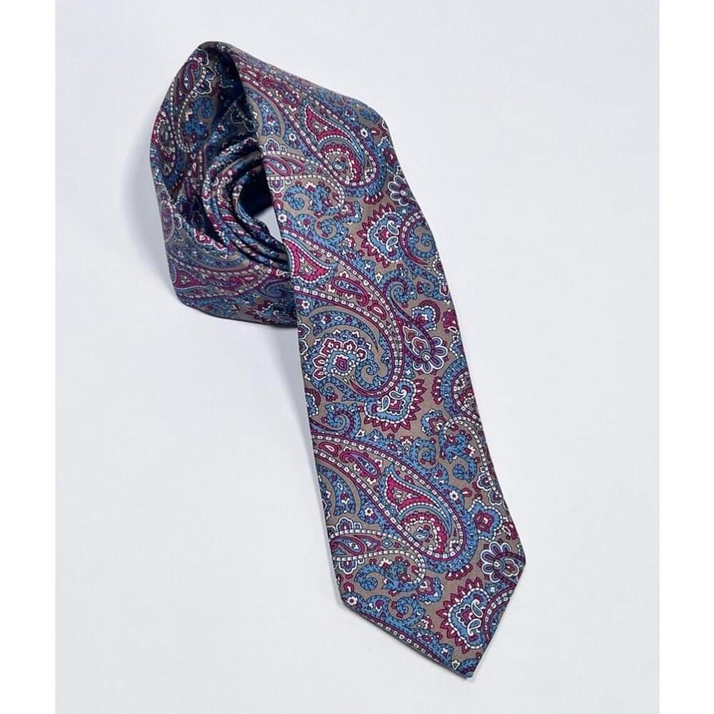 Men's Christian Dior Blue and Purple Paisley Silk Tie